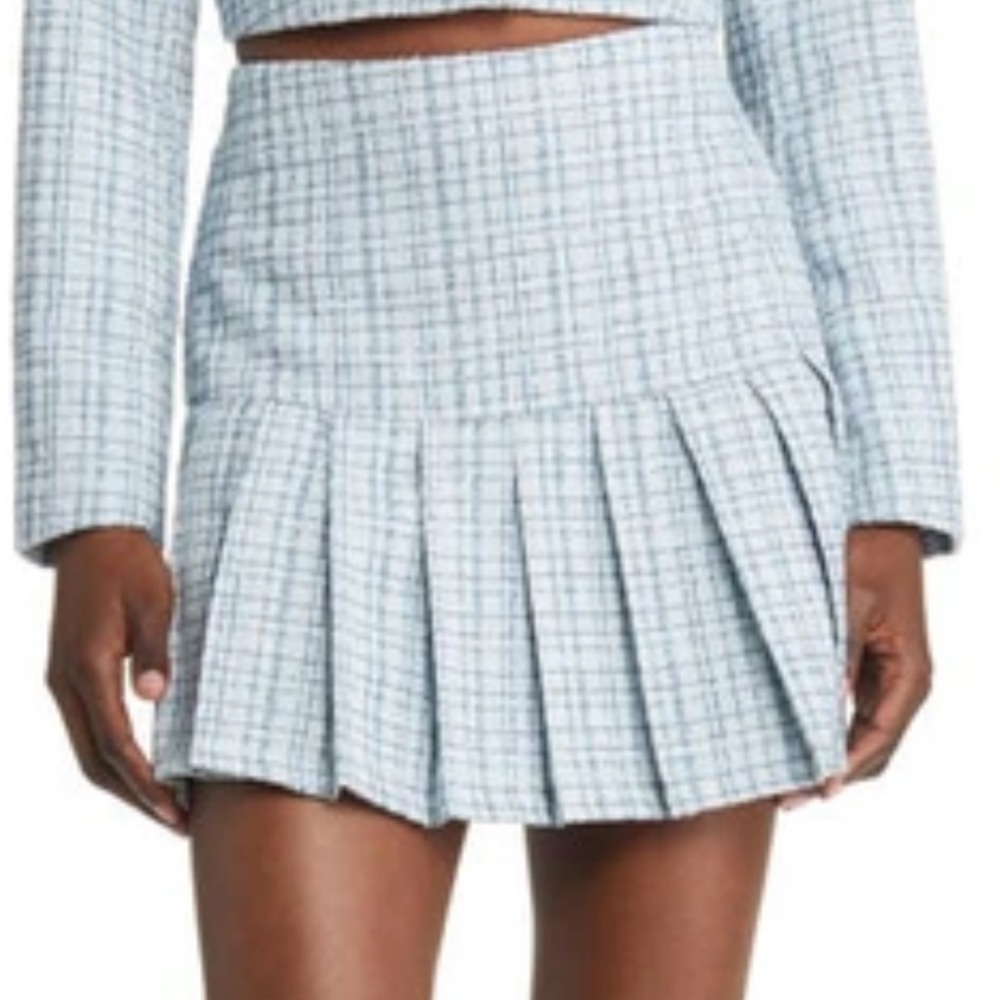 Elodie Light Blue Plaid Pleated Mini Skirt Set